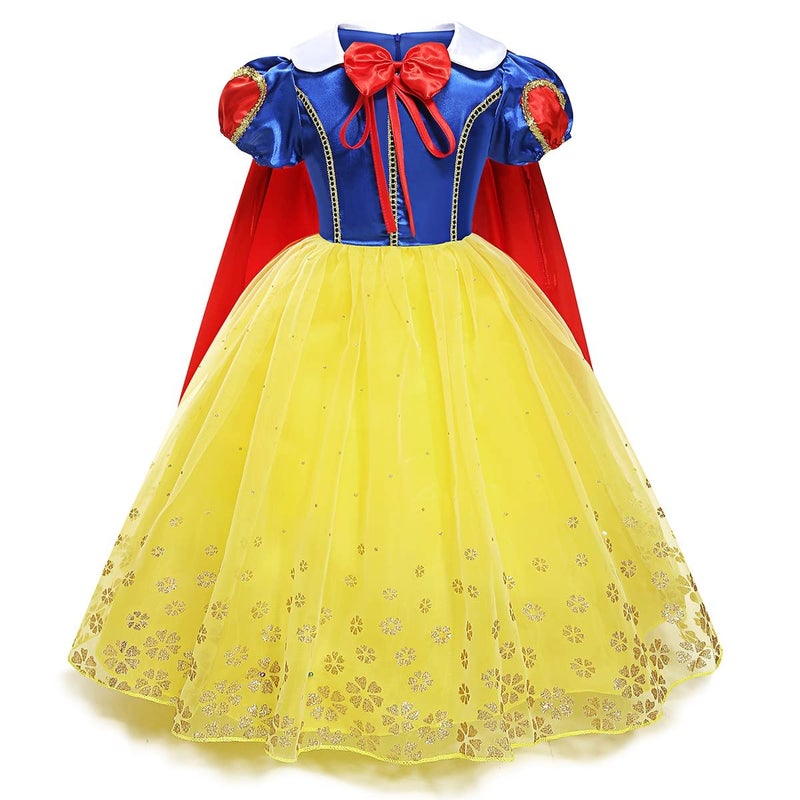 HIHCBF Girls Princess Snow White Costume Birthday Christmas Halloween Carnival Fancy Dress Up w/Cloak Accessories 3-4T - Image 2